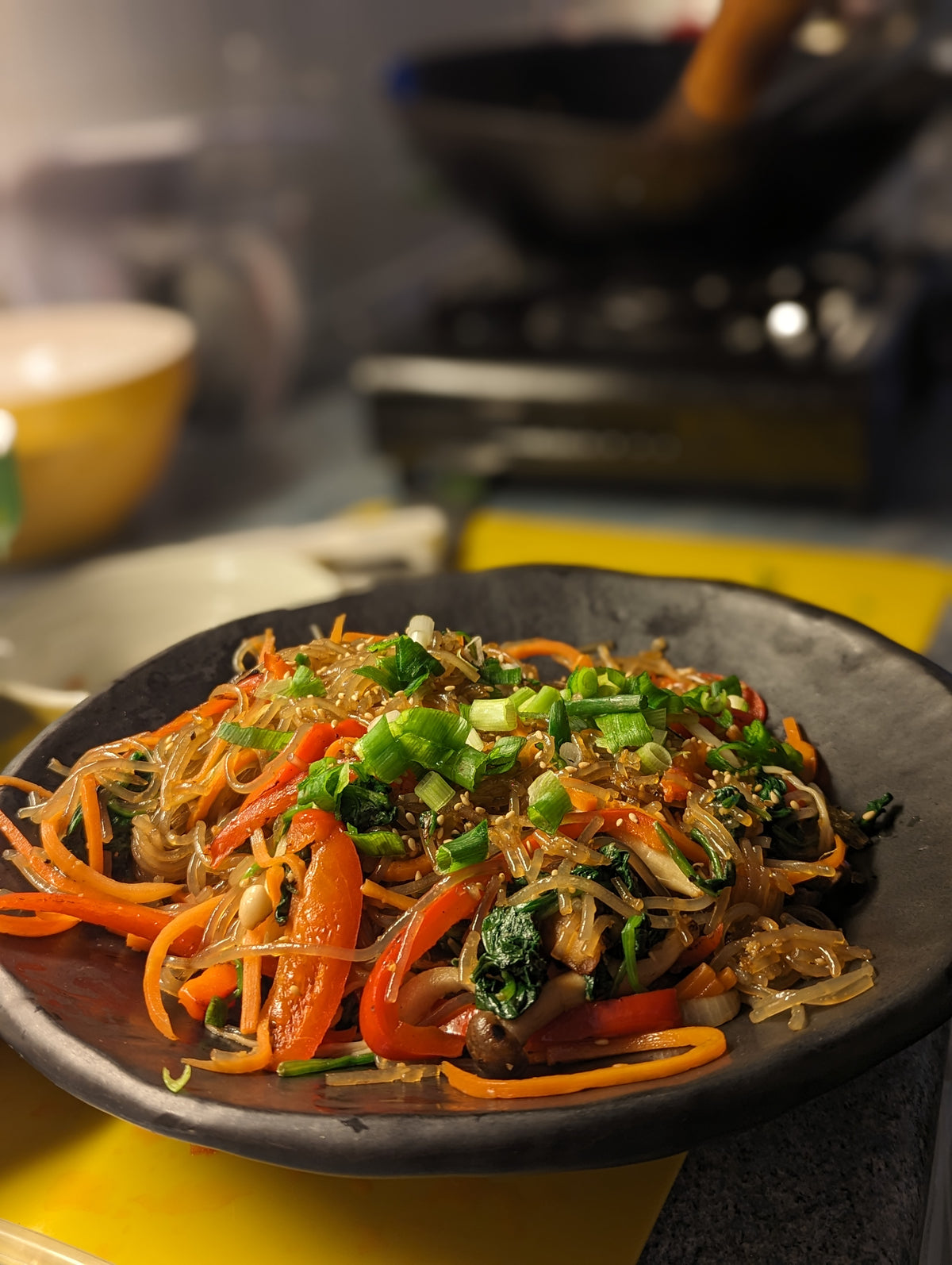 Mushroom japchae with sweet potato noodles