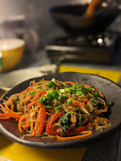 Mushroom japchae with sweet potato noodles