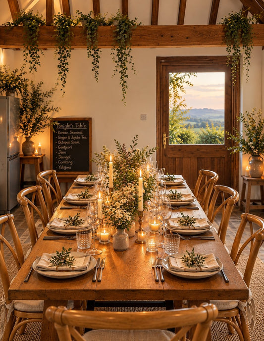 Candlelit long table set for Yun's Table supper club at Understory House